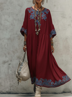 Retro Floral Print Cozy Vacation Dress