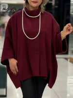 Women's Solid Color Stand-up Collar Long-sleeve Casual Loose Cardigan Top