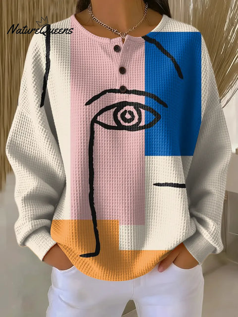 Women's Abstract Geometric Art Print Casual Cotton Shirt