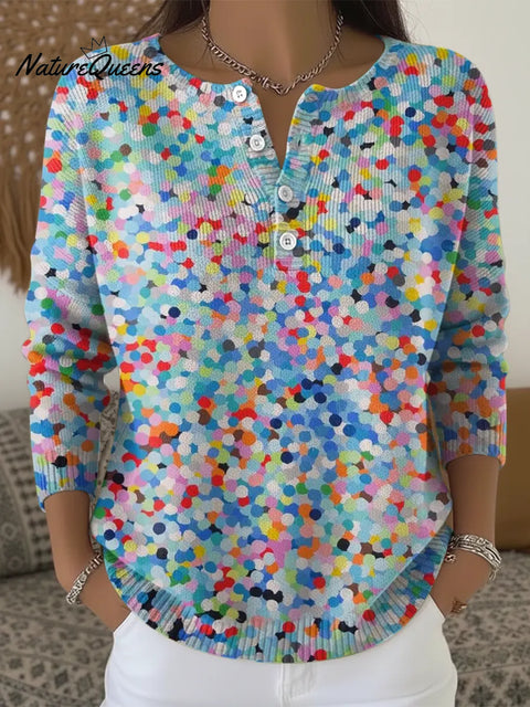 Colorful Dots Print Buttoned Cardigan Sweater