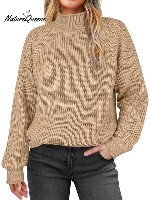 Women's Solid Color Casual Turtleneck Knit Long-sleeved Sweater
