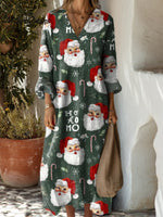 Women's Vintage Christmas SantaPattern Art Print Cotton Dress