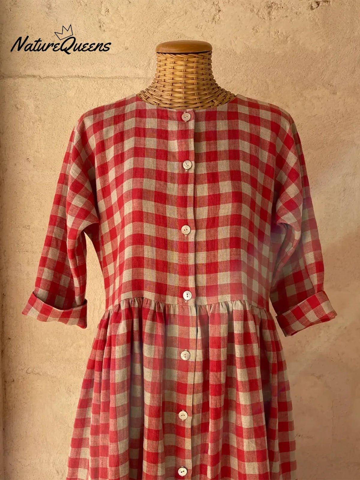 Vintage Plaid Print Button-up Loose Midi Dress