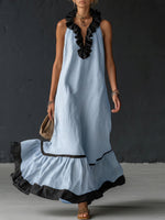 Elegant And Romantic Ruffled Color-blocked Maxi Dress