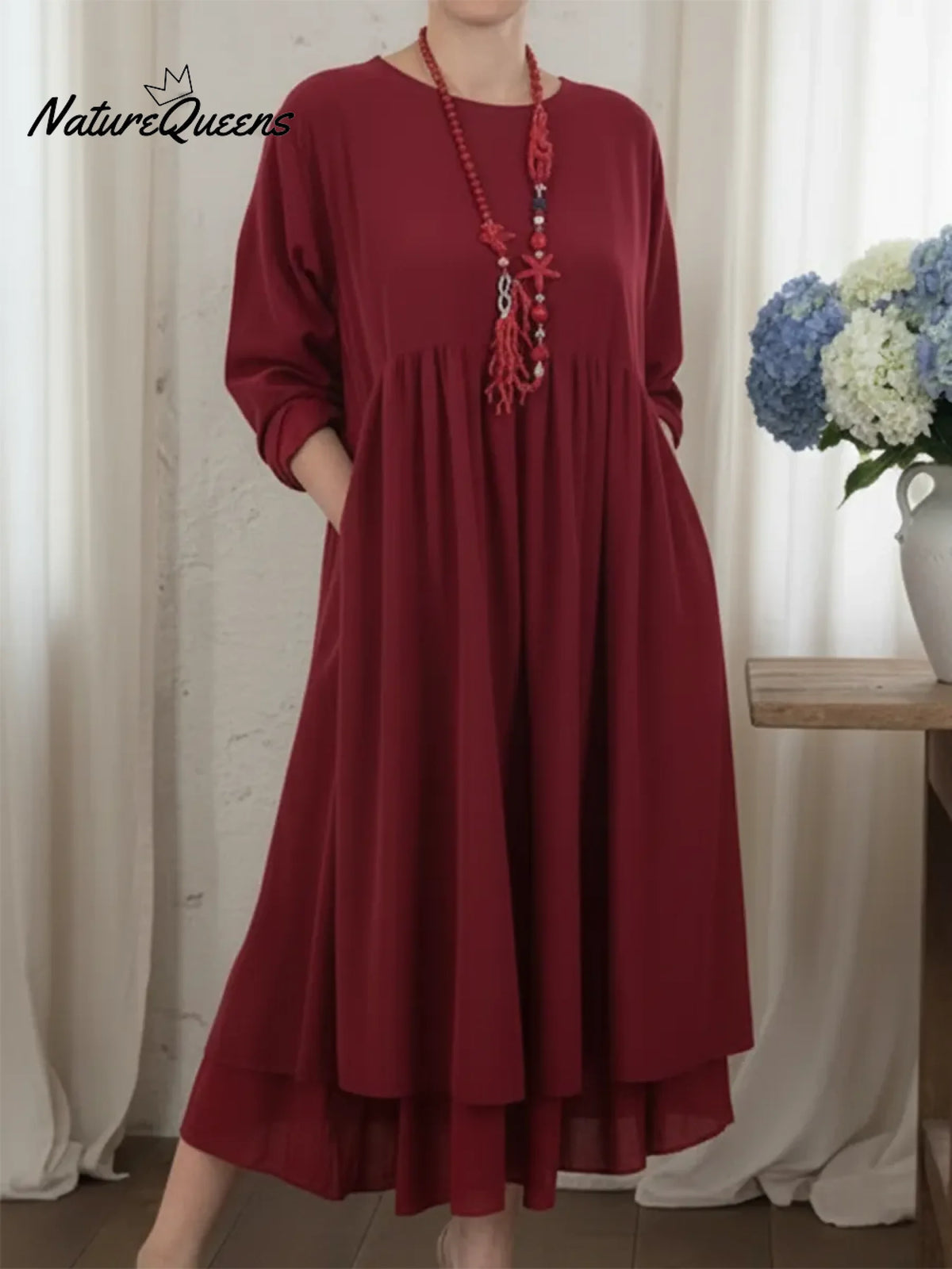 Women's Loose-fitting Double-layered Hem Midi Dress