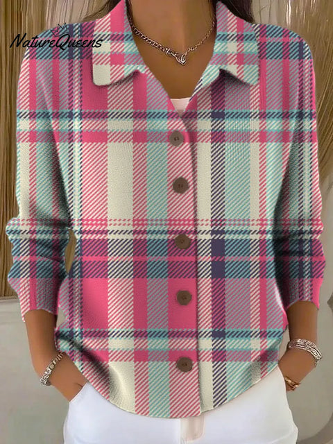 Women's Plaid Pattern Art Print Casual Sweater