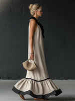 Elegant And Romantic Ruffled Color-blocked Maxi Dress