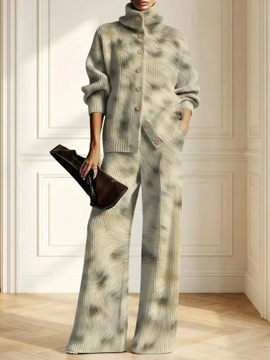 Women's Vintage Pattern Art Print Casual Cotton Knitted Suits