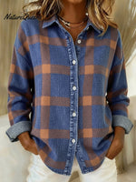 Retro Cozy Plaid Print Denim Button-up Shirt