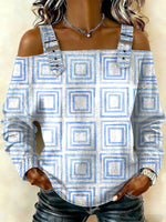 Women‘s Vintage Geometry Pattern Art Print Casual Cotton Shirt