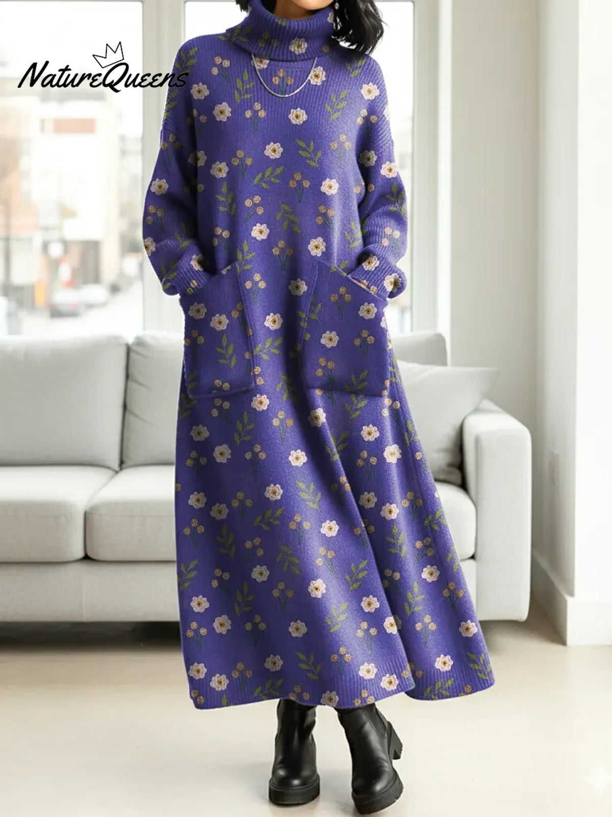 Women's Retro Small Flowers Casual Cotton Knitted Dress