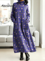 Women's Retro Small Flowers Casual Cotton Knitted Dress