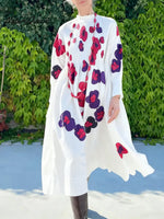 Women's Vintage-style Printed Stand-collar Long-sleeved Casual Loose Cotton Dress