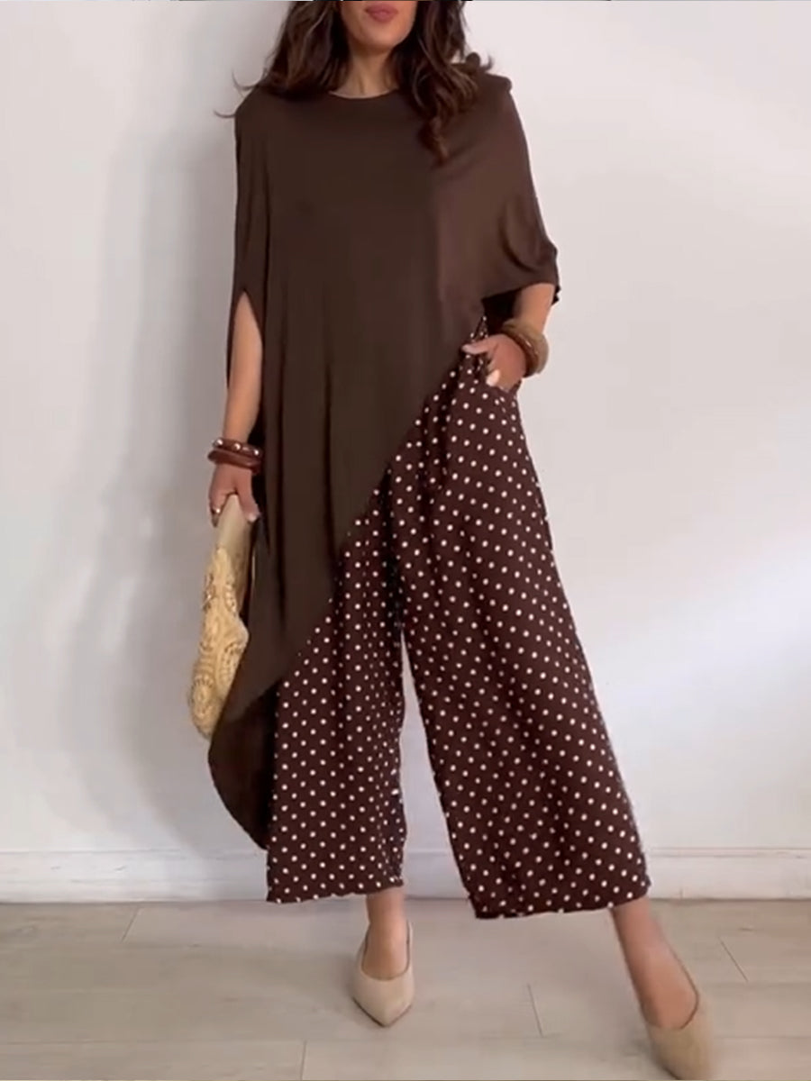 Loose-fit Casual Cotton Top With Asymmetrical Hem