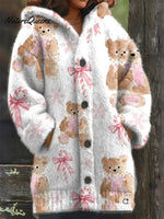 Cute Little Bear Casual Print Knit Hoodie