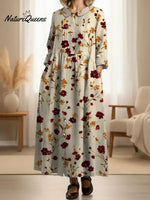 Women's Pleated RetroFloral Patterns Print Doll Collar Casual Long-sleeved Dress