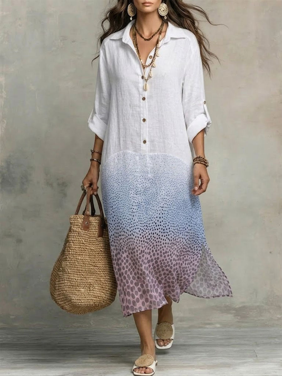 Women's Polka-dot Ombré Cotton-linen Dress