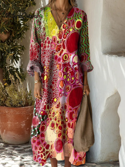 Women's Abstract Pattern Art Print Casual Cotton Dress