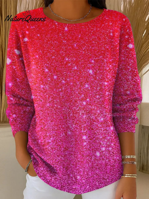 Women's Shiny Gradient Color Art Print Casual Pullover Sweater