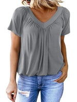 Women's Solid Color V-Neck Casual Cotton T-shirt