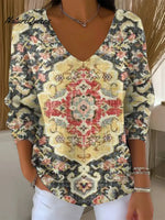 Women's Vintage FlowerArt Print Casual Pullover Sweater