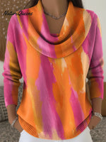 Women's Colorful Art Print Cowl Neck Sweater