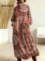 Women's Vintage Pattern Art Print Casual Cotton Knitted Dress