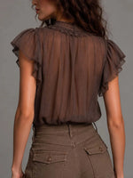 Bohemian Lace-paneled Ruffle-collar Top