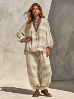 Boho Casual Vacation Style Striped Print Two-piece Set