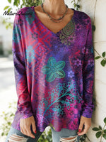 Women's Lovely Floral Flowers Pattern Art Print V-neck Casual Cotton T-shirt