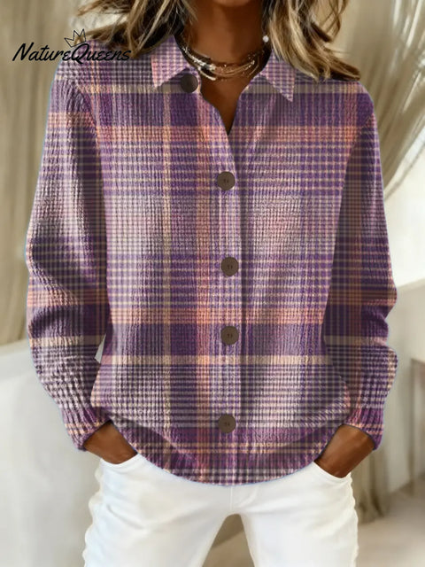 Women's Plaid Pattern Art Print Casual Cotton Knitted Sweater