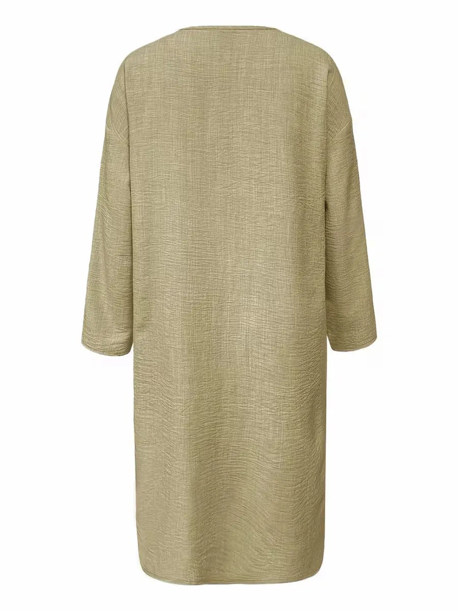 Women's Casual Solid Color Art V-Neck Cotton Linen Dress