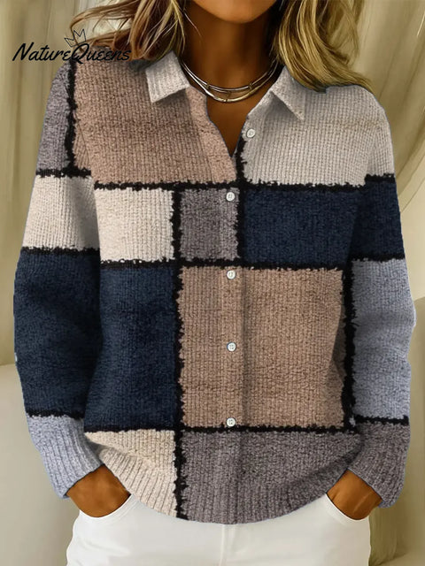 Women's Geometric Pattern Art Print Casual Cotton Knitted Sweater