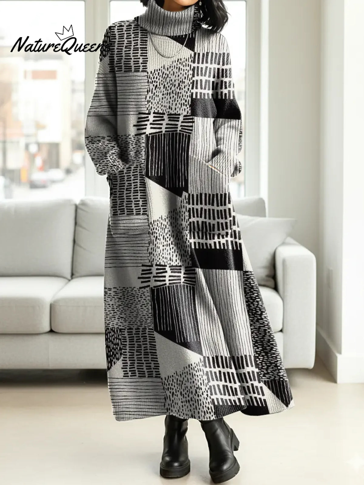 Women's Retro Abstract Geometric Art Casual Cotton Knitted Dress