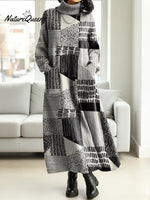 Women's Retro Abstract Geometric Art Casual Cotton Knitted Dress