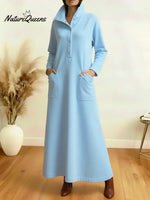 Women's Casual Solid Color Long-Sleeved Cotton Dress