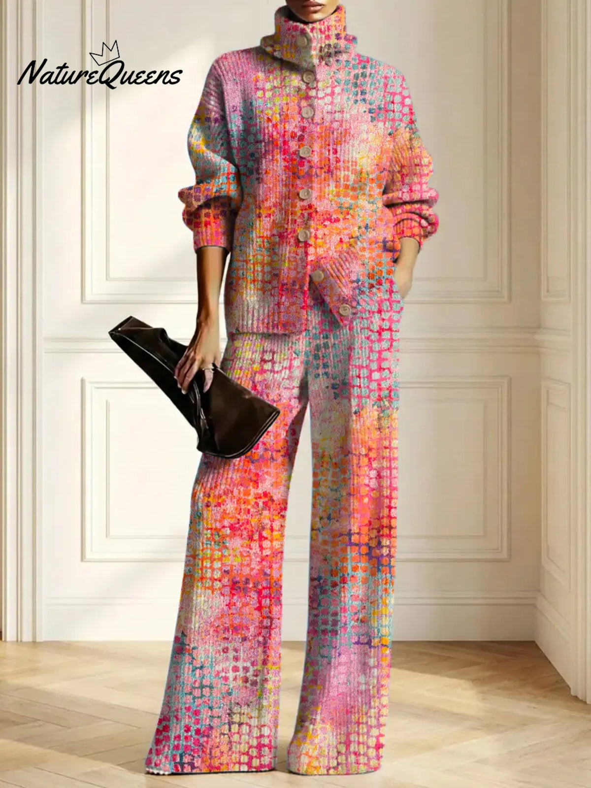 Women's Abstract Pattern Art Print Casual Cotton Knitted Suits