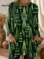 Women's Christmas Tree Pattern Art Print Casual Cotton Knitted Sweater