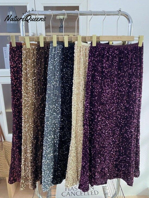 Women's Elegant Velvet Sequin Skirt