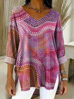 Women's Abstract Pattern Art Print Casual Denim Shirt