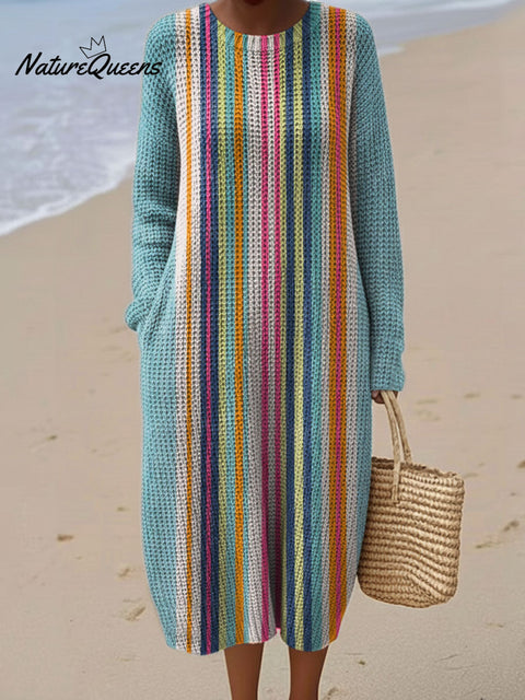 Women's Geometry Abstract Pattern Casual Round Collar Long Sleeve Dress