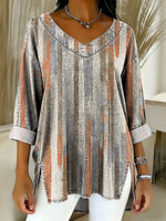 Women's Geometry Color Splicing Gradient Art Casual Washed Denim Cotton Top