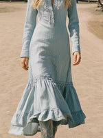 Women's Retro Fashion Lapel Ruffle Skirt Striped Dress