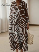 Women's Vintage Geometric PatternsArt Print V-neck Knitted Sweater Dress