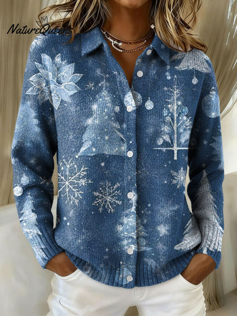 Women's Geometric Abstract Christmas Pattern Art Print Cowl Neck Sweater