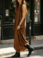 O-neck Patchwork Solid Long Dress
