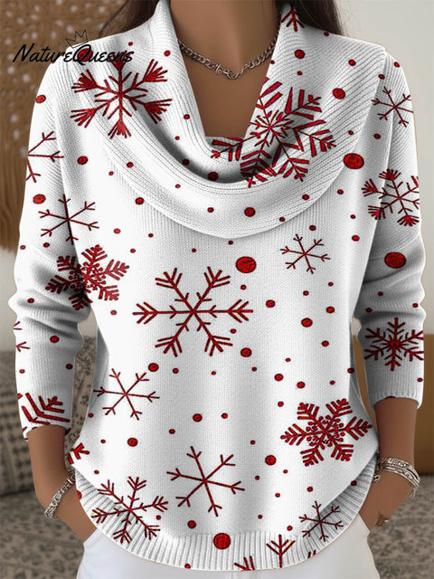 Winter Celebration Snowflake Decorations Women Swing Collar Long Sleeve Sweater