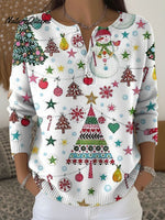 Women's Retro Christmas Tree Snowflake Art Pattern Art Print Buttoned Cardigan Sweater