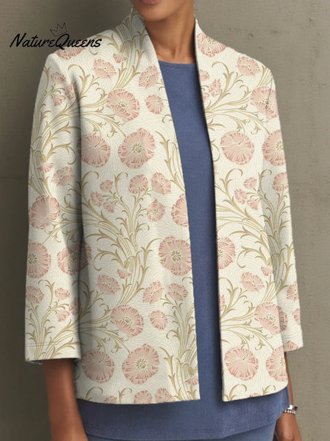 Women's Simple Retro Flowers Floral Pattern Art Print Casual Cotton Shirt