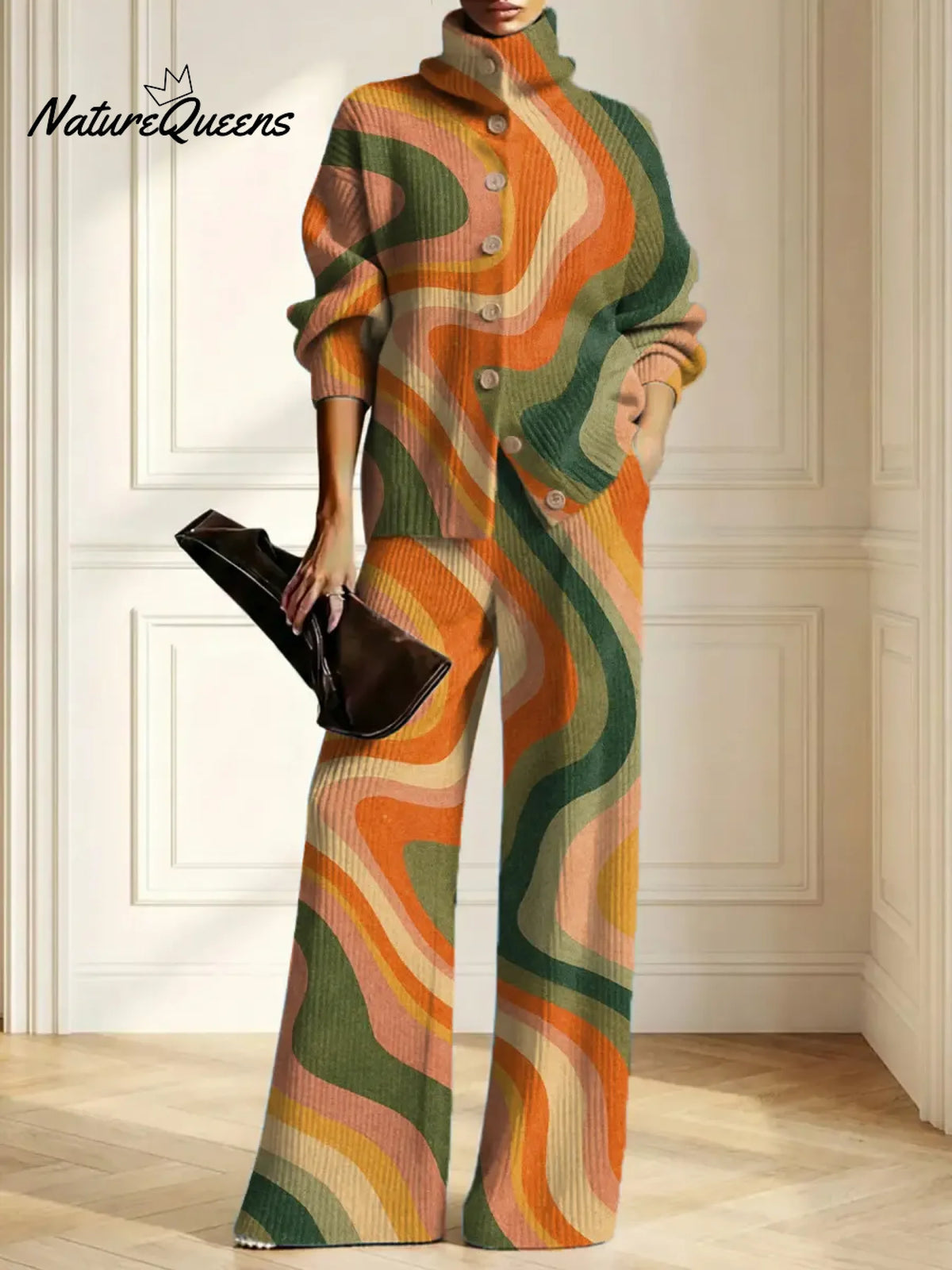 Women's Abstract Pattern Art Print Casual Cotton Knitted Suits